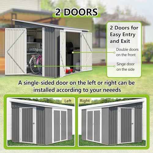 6x8FT Lean to Sheds Metal Outdoor Storage Shed with Floor Frame,Large Tool&Lawn Mower Shed with Two Lockable Doors for Garden Backyard Patio Storage,Outside Waterproof Storage Shed