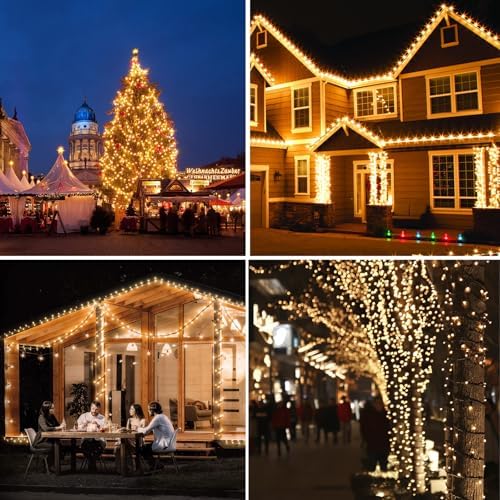 New Upgraded Solar Christmas String Lights Outdoor Waterproof 2 Pack Total 144ft 400 Led Solar & USB Rechargeable 19 Modes Christmas Tree Lights for Outdoor Indoor Yard Xmas Decorations, Warm White