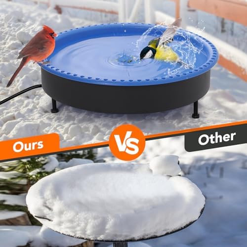 Yiabivo 2 in 1 Heated Bird Bath for Outdoors for Winter,75W Bird Bath Heater with Thermostatically Controlled，Heated Bird Bath for Deck Railing for All Seasons Outdoor Garden Yard Patio Lawn(Blue)