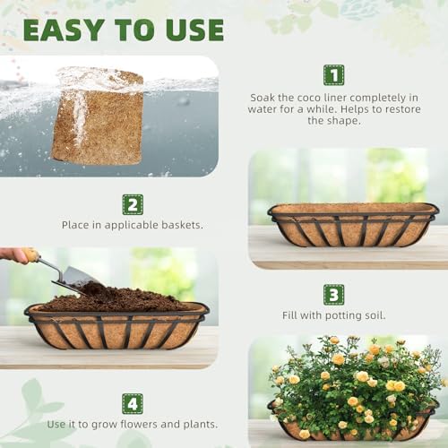 24 inch Coco Liners Trough 3 Pack for Window Boxes Planters, Coconut