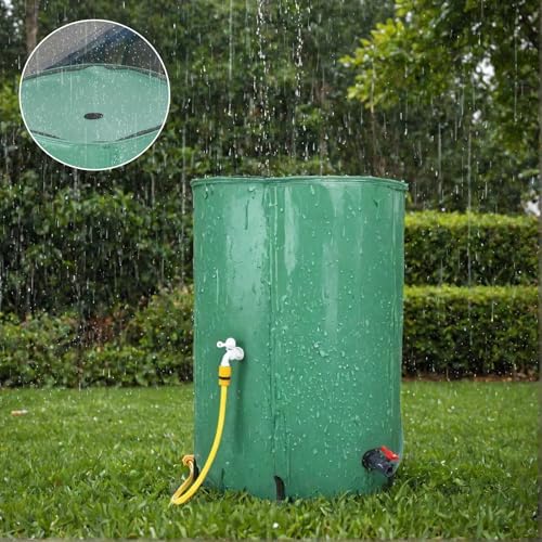 Collapsible Rain Barrel, 100 Gallon Portable Water Storage Tank, Foldable Rainwater Collector System, Outdoor Garden Water Catcher Drum, Dual Spigots Container with Overflow Kit & Filter Green