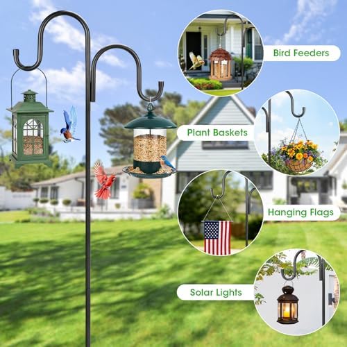 79 Inch Double Shepherds Hooks for Outdoor, Heavy Duty Bird Feeder