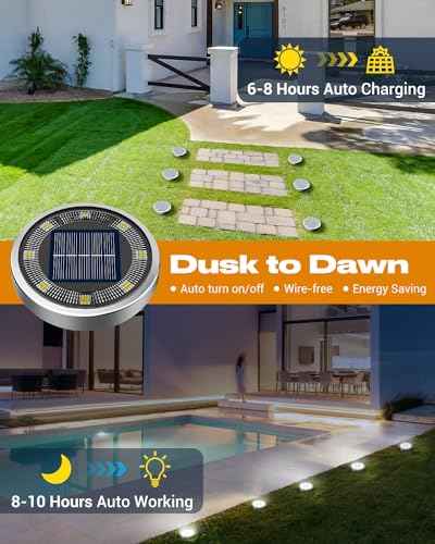 btfarm 16 Pack Solar Lights Outdoor, 8 LED Solar Ground Lights IP65 Waterproof Flat Solar Disc Light, Pathway Lights for Garden Lawn Patio Yard Path Landscape, Cool White