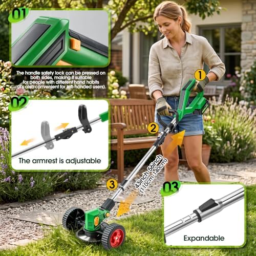 20000RPM Cordless Weed Wacker, 11" Cutting Range 4-in-1 Battery Powered Weed Eater, 21V Lightweight Brush Cutter, 800W String Trimmer Lawn Edger with 2 Batteries & LED Display