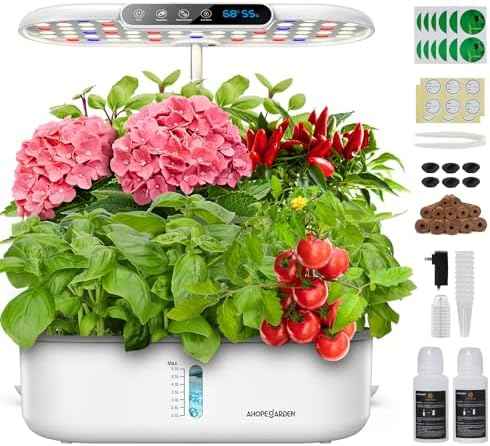 Ahopegarden Hydroponics Growing System with 12 Pods, Indoor Garden Kit with LED Grow Light & LCD Temp Humidity Display, Smart Quiet Pump Planter for Herbs, Lettuce, Vegetables, Kitchen Garden Use