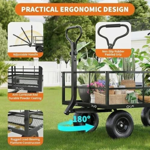 Heavy Duty Steel Garden Cart, 1200 LBS Load Capacity Garden Wagon with
