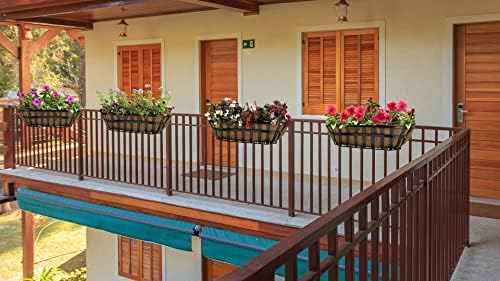 Ashman Trough 1 Pack, Deck Railing Planter Box, Black, Metal Garden Trough Deck Planter with Coco Liners.