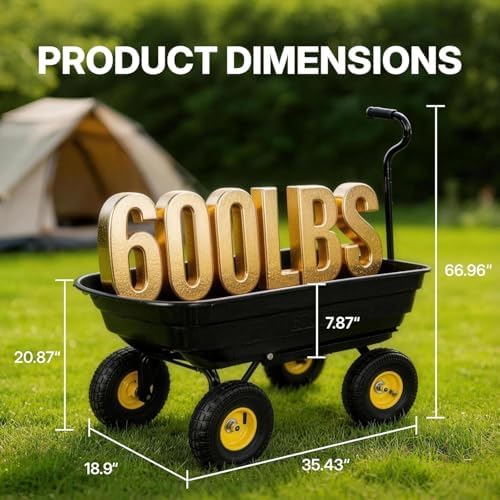 NORTHSKY Garden Dump Cart Wagon 600 Lbs,Heavy Duty Yard Wheelbarrow