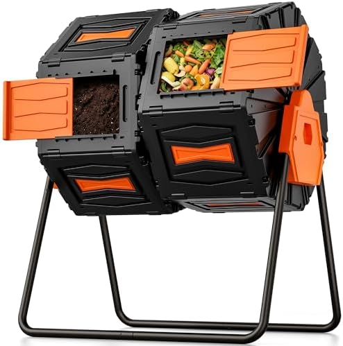 Composter Tumbler Outdoor, 45Gal Dual Chamber Batch Rotating Compost