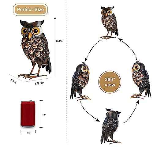 Garden Statue Metal Owl Yard Art Outdoor Decor with Solar LED Lights for Patio Lawn Decoration Great Gifts