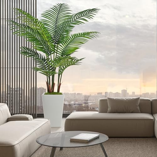 Flydeer 6FT Artificial Palm Tree with Tall White Planter, Floor Plant