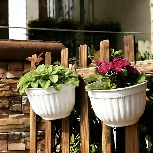 ORIMERC 4 Pack White Wall Planter Pots Vertical Living Wall Hanging Planters Wall Mounted Planter Holder with Drainage Hole for Indoor Outdoor Plants Wall Decor with Hooks/Screws