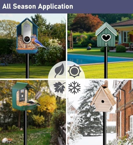 75 Inch Smart Bird Feeder Pole with 5-Prong Base, Adjustable Bird House Pole Mount Kit for Outdoors, Heavy Duty Feeder Stand for Wild Birds Watching, Black