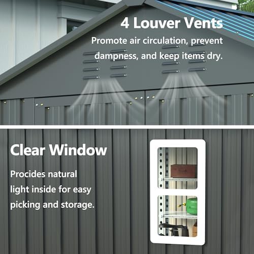 Outdoor Storage Shed, 6 X 6ft Metal Galvanized Steel Garden Shed, Utility Tool Shed Storage House for Backyard, Patio, Lawn