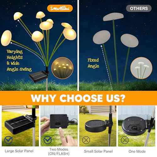 Solar Garden Lights Outdoor, 6Pack Solar Lights Garden Decor, Swaying Mushroom Lights Waterproof for Yard, Patio,Pathway Decoration,Gifts for Women,Mom(Warm White)