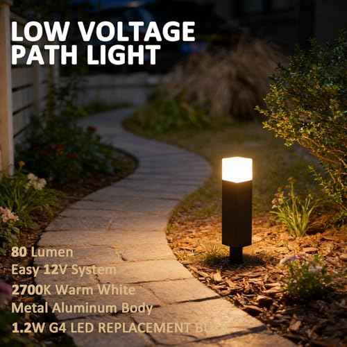 G4 LED Low Voltage Bollard Path Lights Brown 2 Pack | 1.2W 80LM 2700K Warm White Replaceable Bulb Metal Body Glass Head Metal Stake Quick Connector Walkway Yard Garden