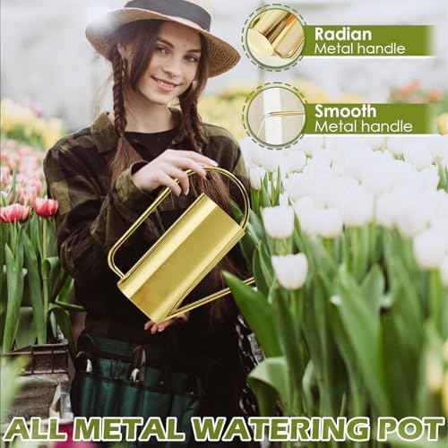 Watering Can Outdoor, 50 oz/1.5L Watering Can with Long Spout and Handle, Stainless Steel Garden Watering Pot for Outdoor and Indoor Plants