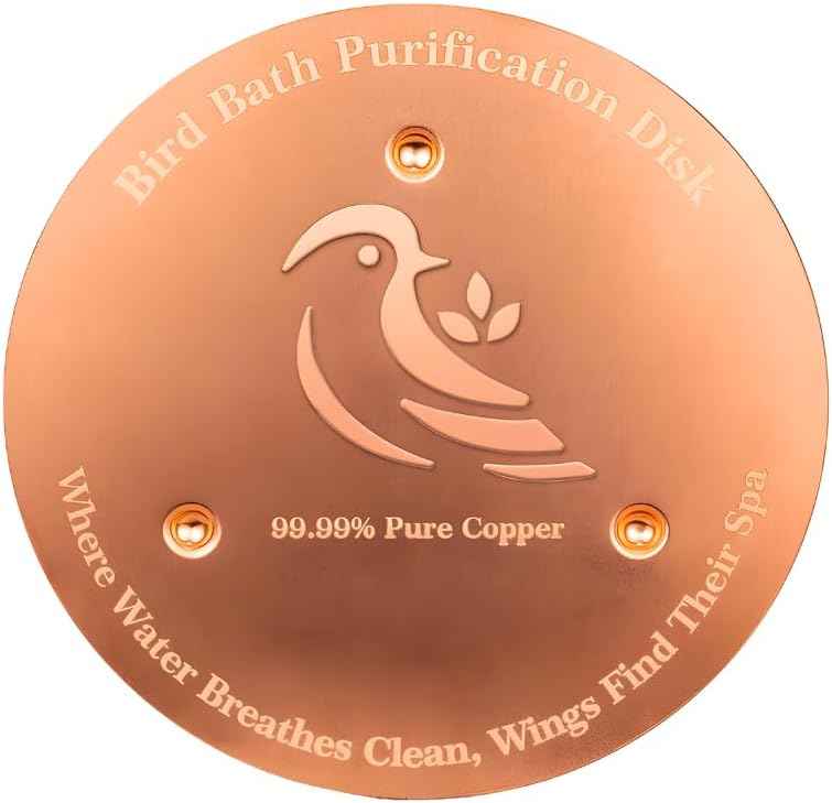 Bird Bath Copper Disk, Premium 0.6mm Sturdy 99.99% Pure Copper Disk for Bird Baths,Triple-Point Support Ensures Clean Water Year-Round, Compatible with All Outdoor Birdbath Bowls