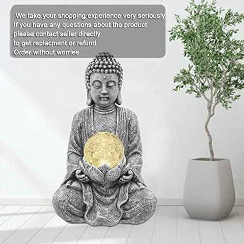 Meditating Buddha Statue with Solar Light,Zen Solar Garden Buddha with Cracked Glass Ball Sculpture-Indoor/Outdoor Decor for Balcony,Garden,Patio,Porch Yard Art Ornament,Gift