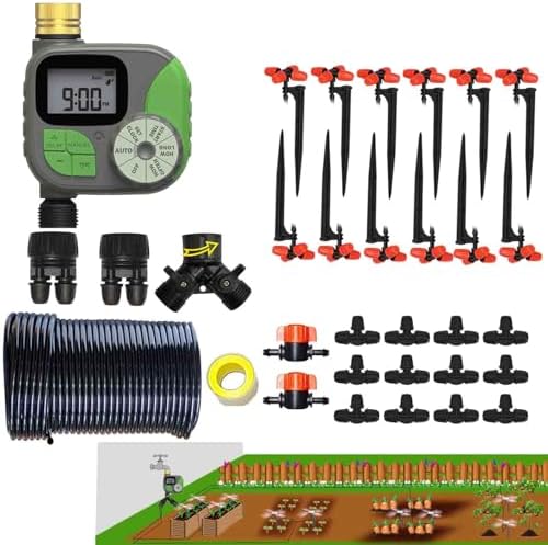 Drip Irrigation Kit Automatic Watering System with Water Timer 64FT