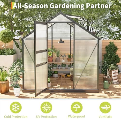 6×6FT Polycarbonate Greenhouse for Outdoors, Large Walk in Green House
