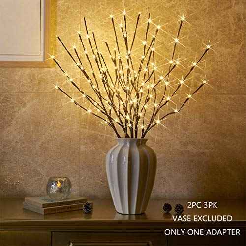 Set of 2 3PK 30" Brown Lighted Twig Stakes 120 Warm White Pathway Light for Outdoor and Indoor (Vase Excluded)