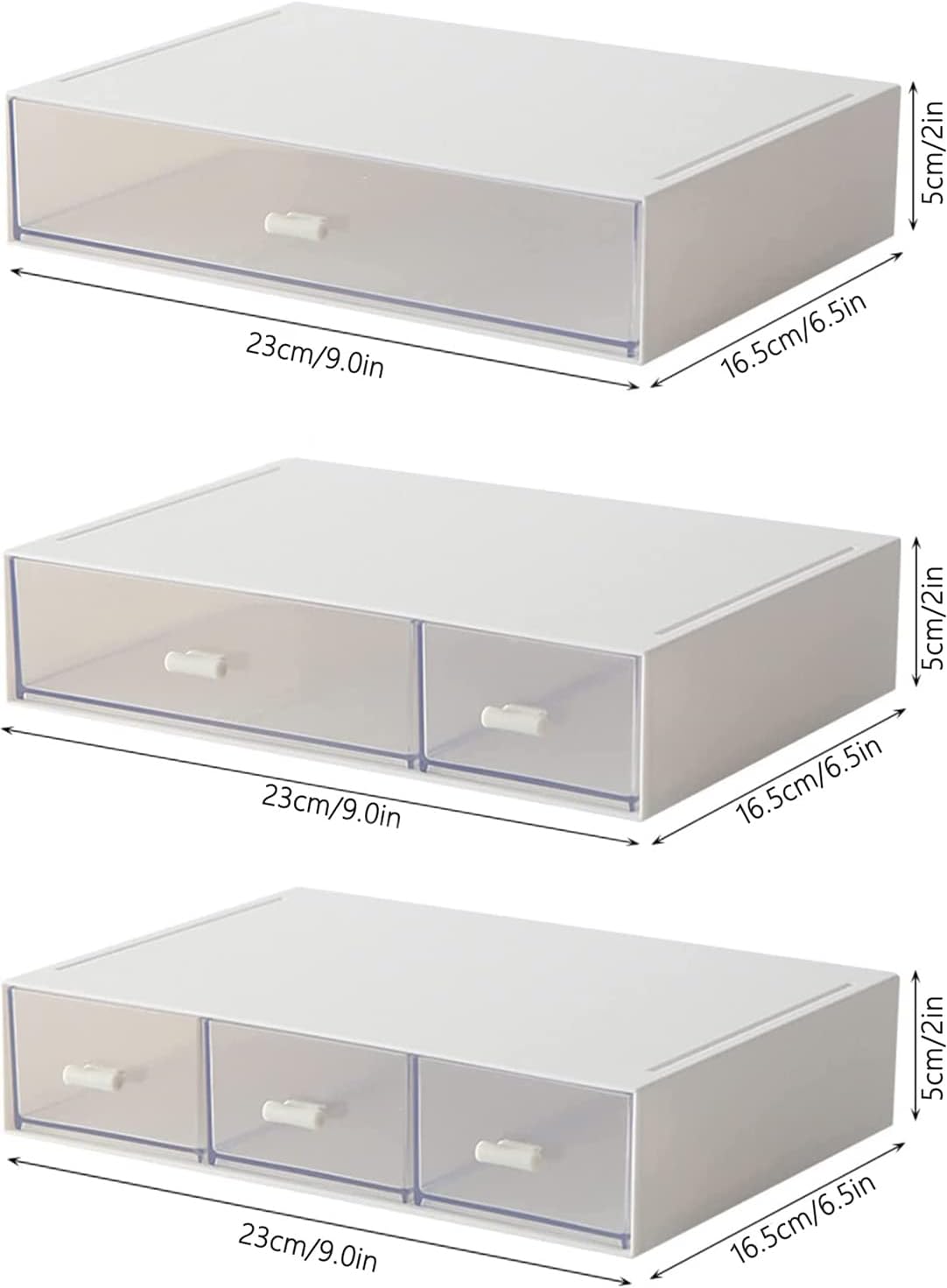 Desk Organizer-3 Tier Stackable Storage Drawers with 6 Compartments White Compact Desk Storage Drawers Great for Makeup Storage Bathroom Organization Accessories Etc (White) - Field & Nook