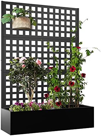 Elevens Metal Planter with Trellis, Trellis with Planter Box & Privacy Screen, Outdoor Raised Garden Bed for Climbing Plants, Trellis Planter Box with Drainage Hole (71"x47"x16")