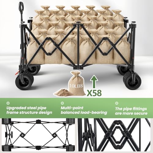 Beach Wagon Carts Foldable 580LBS Collapsible Wagon with Big