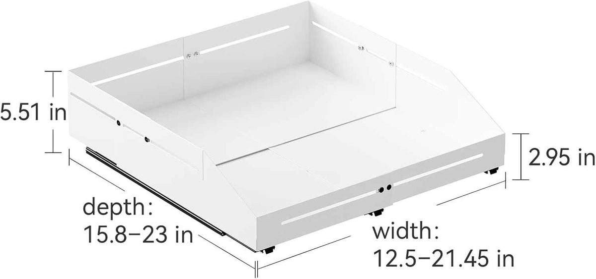 White Pull Out Cabinet Organizer, 15.8"-23"D, 12.5"-21"W