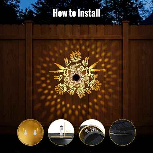 Solar Mandala Fence Lights Outdoor Decoration 4 Pack, Solar Wall Step Deck Lights Outdoor Garden Decor with Hummingbird Sunflower Theme for Yard Art Porch Patio Backyard Garden Decor
