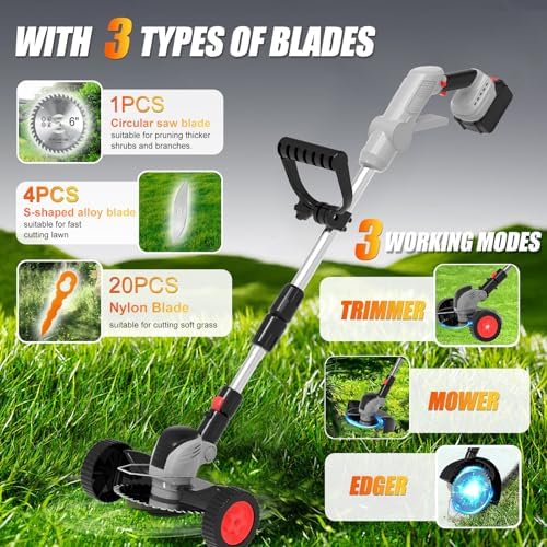 Electric Weed Wacker Eater Cordless String Trimmer Battery Powered