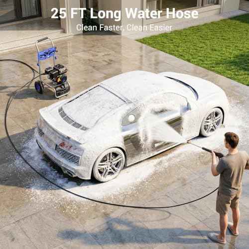 3500 PSI Gas Pressure Washer, 2.3 GPM with 212cc Engine, 4 Nozzles Set & 25 FT Hose for Driveways, House Siding, Patios, Fences, Vehicles & Outdoor Cleaning (Navy Blue)