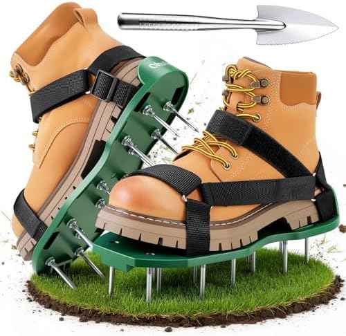 Ohuhu Lawn Aerator Shoes with Hook & Loop Straps, All New Unique Design Free-Installation Heavy Duty Spiked Aerating Sandals, One-Size-Fits-All for Yard Patio Lawn Garden