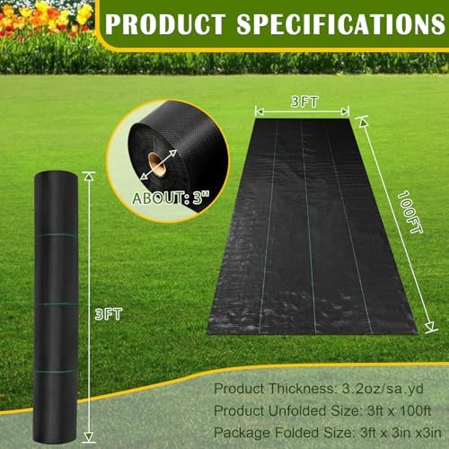 KAKO 3 x 100Ft Weed Barrier Fabric, Heavy Duty Weed Barrier Landscape
