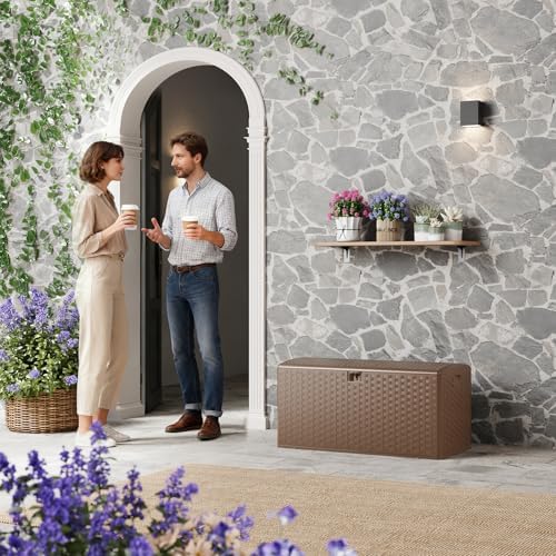 99 Gallon Outdoor Deck Box, Lockable Waterproof Outdoor Resin Box with