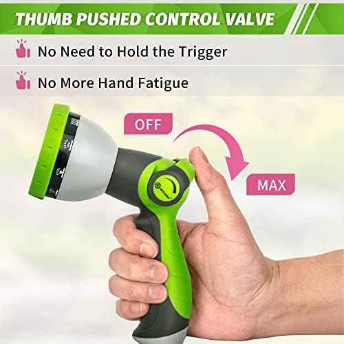 AUTOMAN Garden Hose Nozzle Sprayer - 10 Spray Patterns, Thumb Control On Off Valve, Durable Water Nozzle, Extra 4 Washers, for Watering Garden, Cleaning, Washing Car, Showering Pets Lawngreen