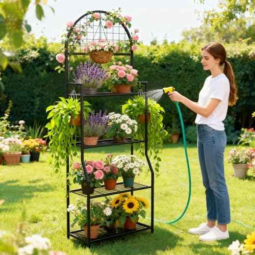 VGMiu 4 Tier Plant Stand Indoor Outdoor, Metal Plant Shelf for Multi Plants