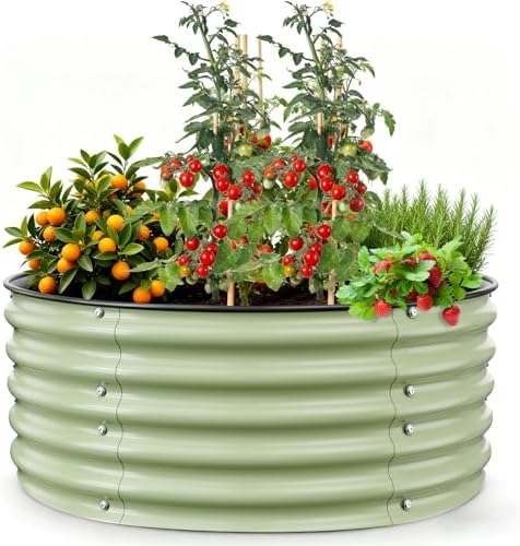 Gruper Galvanized Raised Garden Bed, 3.5ft x 17'' Tall Round Metal Planter Raised Garden Boxes Outdoor for Vegetable Fruits Flower Herb, Anti-Rust and Sturdy & Easy-Setup