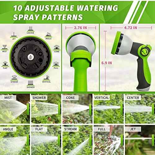 AUTOMAN Garden Hose Nozzle Sprayer - 10 Spray Patterns, Thumb Control On Off Valve, Durable Water Nozzle, Extra 4 Washers, for Watering Garden, Cleaning, Washing Car, Showering Pets Lawngreen