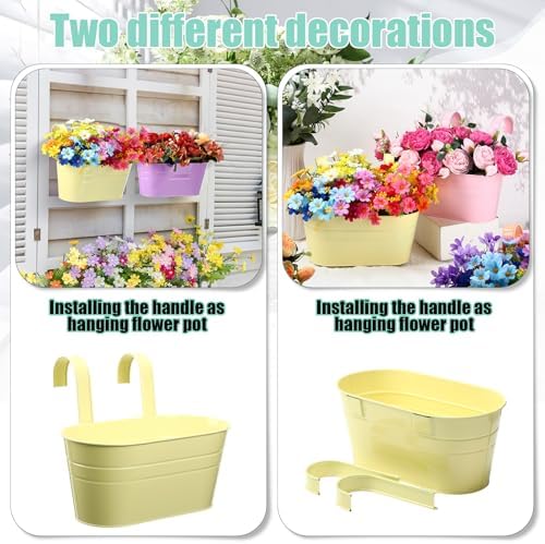 12 Pack Hanging Flower Pot Colorful Metal Iron Bucket Fence Hanging