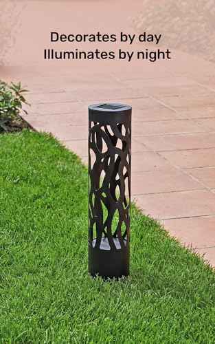 Home Zone Living Secure Solar Bollard Pathway Lights, 4-Pack, Black, 4"x16" | Light Effect, Dusk-to-Dawn, Metal, Warm LED, 4" x16", Outdoor, Garden, Yard, Patio, Walkway, Driveway, Backyard, Porch