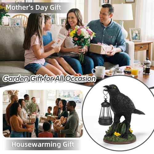 Rempry Solar Garden Crow Statue Decor, Gothic Crow Light for Yard Lawn Patio Outdoor, Unique Birthday Housewarming Halloween Gifts for Mom Family, Friend