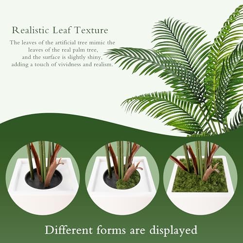 Flydeer 6FT Artificial Palm Tree with Tall White Planter, Floor Plant