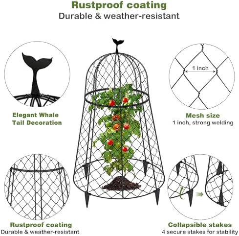 6 Packs Garden Cloches for Plants, Plant Protectors from Animals, Chicken Wire Cloche, Plant Cloche and Cage, Protection for Your Plants and Seedlings, 13" D x 20" H - Black