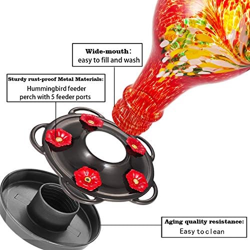 LUJII Hummingbird Feeders for Outdoors, Hand Blown Glass, Never Fade