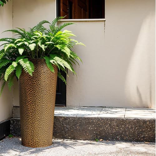 KOL 25" H. Metal Hand-Hammered Planters with Inner Pots 2-Pack, Bronze