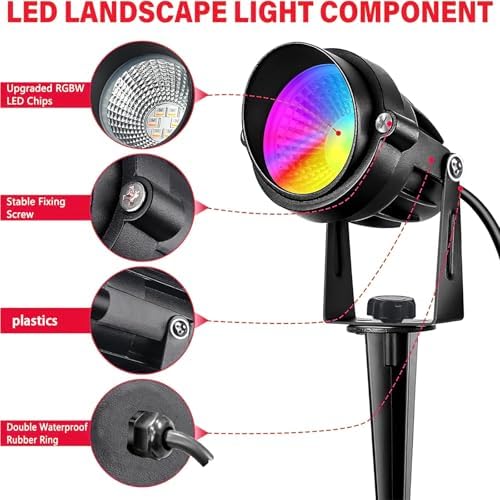 Low Voltage RGBW LED Landscape Lights Spot Lights Outdoor for Yard Garden Decor Spotlight, 12V-24V Low Voltage Landscape Lighting with 16 Color Changing and Remote IP68 Waterproof (10 Pack)