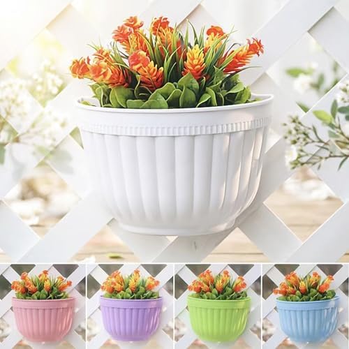 8 Pack Resin Wall Hanging Planter Pots Vertical Garden Living Wall Mount Window Hang Indoor Outdoor Plant Flower Basket for Kitchen Herbs Balcony Railing Shelf Fence Bedroom Trellis Decor Modern White