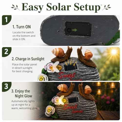 Solar Garden Snail Statue with Sweet Home Sign, Cute Resin Snail Outdoor Decorations with Bee Light for Patio Yard Lawn Porch, Housewarming Gifts for Mom Women